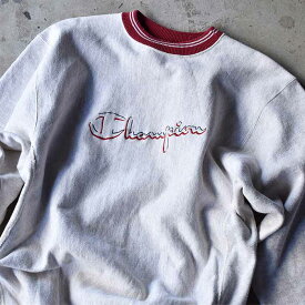 【中古】90's Champion 刺繡ロゴ リバースウィーブ クルーネックスウェット USA製 海外直輸入USED品