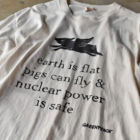 【中古】90’s　GreenPeace “Earth is flat ～” メッセージ Tシャツ　USA製　230604
