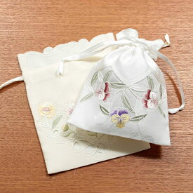 巾着 約20×16cm コード刺繍 バッグの整理 小物 撥水加工 華やか 高級感 花柄 プレゼント