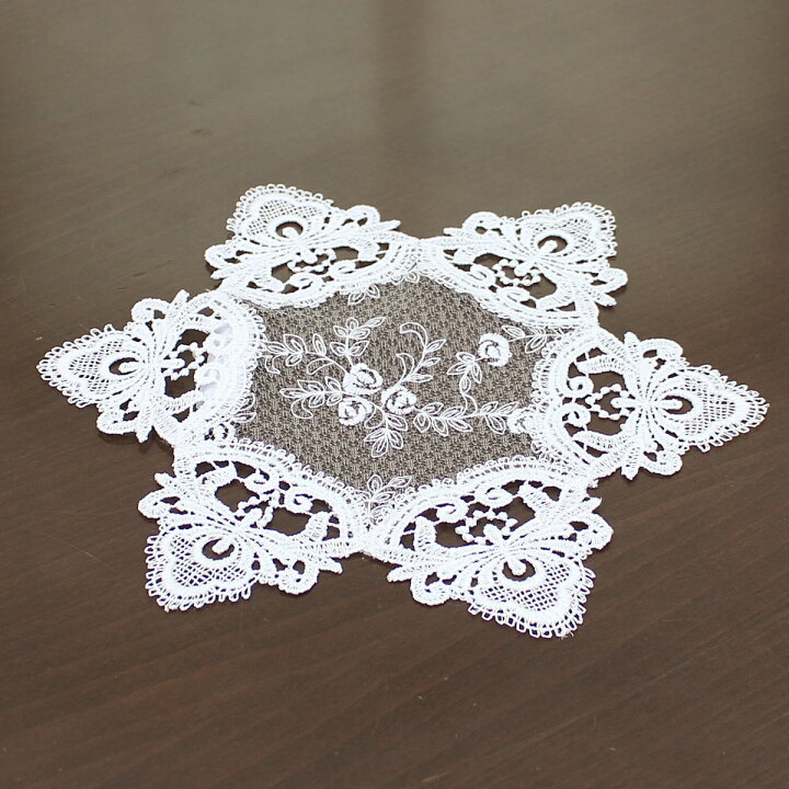 楽天市場 ドイリー 花瓶敷き 約25cmr 円形 総柄 刺繍 クラシカル レース ギュピールレース ゆうパケット選択可 Ami Brugge アミブルージュ