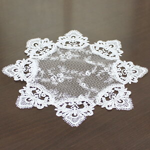 ドイリー 花瓶敷き 約30cmR 円形 総柄 刺繍 クラシカル レース ギュピールレース 【ゆうパケット選択可】【20240201】