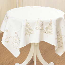 テーブルクロス クリスマス 刺しゅう 約85×85cm プレゼント 北欧 洗濯OK 普段使い 斜め掛け 円卓 可愛い 【ゆうパケット選択可】