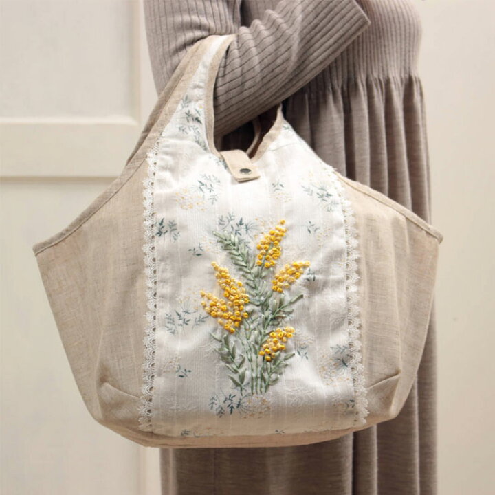 楽天市場】トートバッグ ミモザ 約22×50×30cm 小花プリント リボン刺繍 