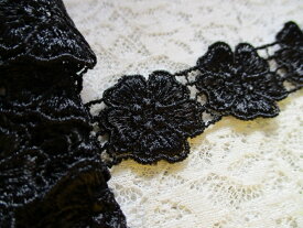 在庫処分！！！幅約2.5cと〜っても人気のクロのケミカルレース　2.5M3K-01213送料最安値は定形郵便110円