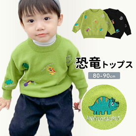 ニット 子供服 キッズ 男の子 女の子 ニット セーター トップス 重ね着 長袖 トップス 子供用セーター 子供服 綿 キッズ 服 プルオーバー 恐竜 ティラノサウルス あったか 子供用 男の子 女の子 幼児 園児 ジュニア 春 秋冬 かっこいい キッズ用 90cm 80cm clk-008【P】[□]