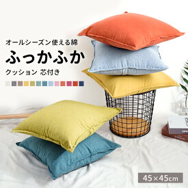 クッション おしゃれ 45 45×45cm クッション 北欧 インテリア 雑貨 かわいい 一人暮らし シンプル 無地 中身付き 芯付き 洗える コットン 綿 大きい 角 四角 可愛い 白 水色 グリーン イエロー 赤 ピンク ブルー グレー 茶色 ブラウン オレンジ 新生活 fab407【P】[□]