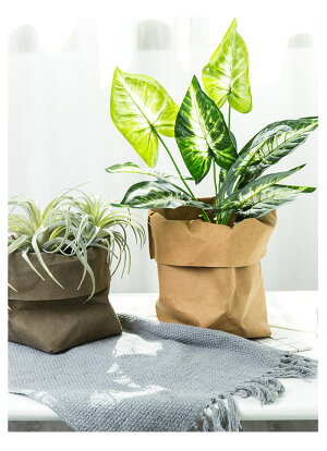 ペーパーバッグ小物入れ鉢カバー収納観葉植物フェイクグリーングリーン鉢カバー紙インテリアおしゃれベージュグレーグレージュトープフラワーベースバスケットキッチンキッチン収納小物int-033
