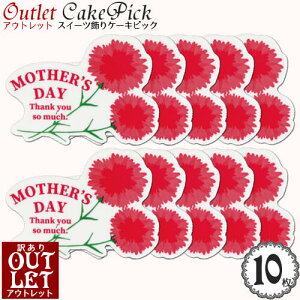 【訳あり アウトレット】ケーキ 飾り ケーキピック 母の日「MOTHER's DAY」(カーネーション 2)(10枚入り)/スイーツ 装飾 プレート スタンド 飾り ピック ケーキトッパー 装飾 お母さんありがとう