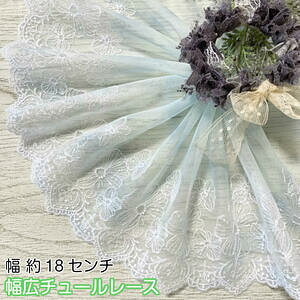 幅広チュールレース 1m単位 幅広い グリーン系 光沢 チュールレース 生地 レース 花柄 花模様 素材 装飾 材料 衣装 ドレス ドール服 子ども服 ハンドメイドバッグ カフェカーテン ナチュラル