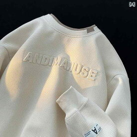 トレーナー メンズ スウェット 華夫格 ワッフル生地 クルーネック 丸首 プルオーバー 長袖 Tシャツ 重ね着風 レイヤード ビッグシルエット オーバーサイズ アボカド グリーン 緑 ゆったり カジュアル トップス