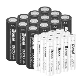 単4単3形充電式電池 ニッケル水素電池24 個セット 自然放電抑制 環境保護（大容量 1100/2800 mAh 1.2V 約120 送料　無料