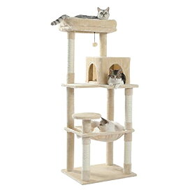 キャットタワー 猫タワー スリム 大型猫 据え置き 省スペース 登りやすい ハンモック 見晴台 ねこハウス ボンボン 天然麻紐 爪と 送料　無料