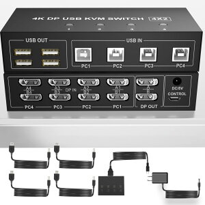 Displayport KVMXCb` fAj^[ 4̃Rs[^ fBXvC|[g 4K@60Hz 4|[gKVM XC @