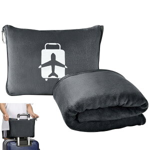 毛布 枕 2 in 1 シングル 旅行用 収納が便利 持ち運び ブランケット 110x160cm グレー マイクロファイバー 柔らか 送料 無料