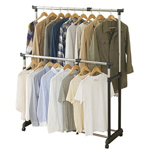 ドウシシャ ハンガーラック 縦横伸縮 ハンガーダブル タテにもヨコにも伸びて広がる 頑丈 全体耐荷重20kg 幅91~124×奥行44 送料 無料