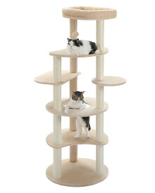 EA キャットタワー スリム 大型猫用 猫タワー 多頭飼い おしゃれ かわいい インテリア 据置 麻紐 爪とぎ おもちゃ コンパクト 省スペース