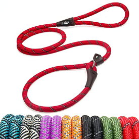 犬 リード スリップリード 1.8m 13mm 引っ張り対策 一体型 反射付き ナイロン製 軽量 丈夫 小型犬 中型犬 レッド