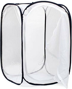 AiNU 昆虫飼育箱 植物ケージ 標本箱 折り畳み虫かご 昆虫ケージ ポップアップハウジング 通気性 ネット 3色 A 黒辺 ホワイト網 60*