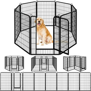ペットフェンス 中大型犬用? ペットケージ パネル8枚 ペットサークル 四角ポール 折り畳み式 トレーニングサークル スチール製