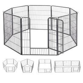 Alsop ペットフェンス 中大型犬用? ペットケージ パネル8枚 ペットサークル 四角ポール 折り畳み式 トレーニングサークル スチール製