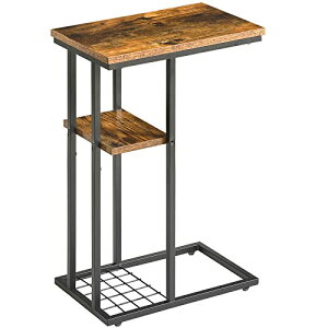 YNY 形茶卓、サイドテーブル、ソファ サイドテーブル、ベッドサイドテーブル、ヴィンテージ風、メッシュパネル付き、安定した、組立簡単、40×6×