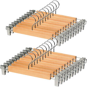 スカートハンガー ズボンハンガー クリップ 洗濯 ハンガー 360度回転 サイズ調整可 天然木製