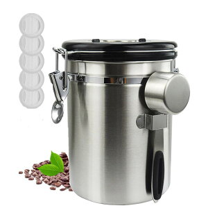 コーヒーキャニスター 1500ml コーヒー豆 保存容器 密封容器 交換用バルブ付き スプーン付き 500 茶筒 お菓子 糖 香料 日付表示 防