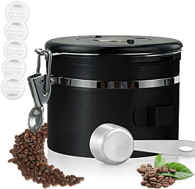 コーヒーキャニスター 800ml コーヒー豆 保存容器 密封容器 交換用バルブ付き スプーン付き 200 茶筒 お菓子 糖 香料 日付表示 防湿