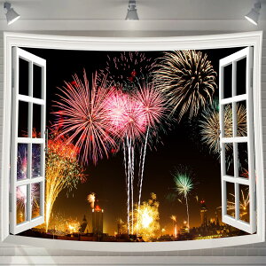 USITU タペストリー 仮窓 窓外風景 青海 海浜 花火 富士山 満開桜 紅葉 花畑 林間 ベランダ 自然風景 オシャレ 多機能 布ポスター