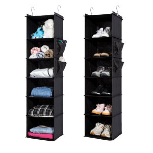 吊り下げ収納 6段 衣類ラック 竹製天然版 クローゼット 収納吊り下げ 2件 大容量 帽子/鞄 収納/旅行/出張 取付簡単 折り畳み式 30x