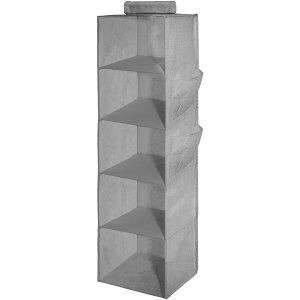 吊り下げ収納 最新強化版 クローゼット 収納吊り下げ 5段 ボード 大容量 衣類ラック 帽子/鞄 収納/旅行/出張 取付簡単 折り畳み式(グレ