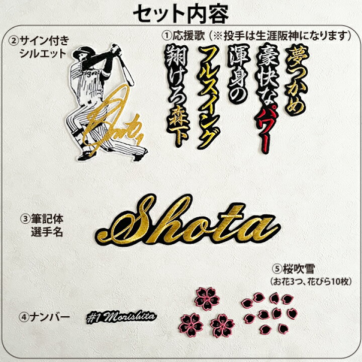楽天市場】納期注意【阪神タイガース 刺繍ワッペン 5点セット 筆記体 