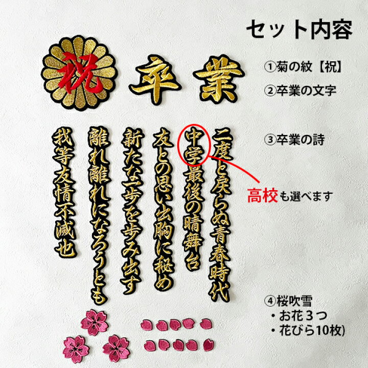 楽天市場】納期注意【祝 卒業 菊の紋 卒ラン用刺繍ワッペン 桜吹雪 