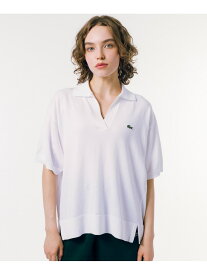 【SALE／40%OFF】オーバーサイズ スキッパーニットポロシャツ LACOSTE ラコステ トップス ポロシャツ ホワイト グリーン【RBA_E】【送料無料】[Rakuten Fashion]