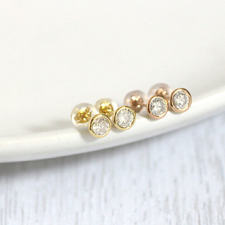 楽天市場】一粒ダイヤ ピアス 18K K18 ダイヤモンド 2p 0.4ct ピアス 