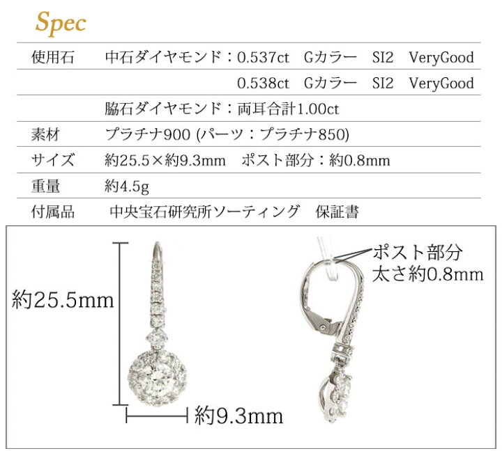 楽天市場】新商品 ダイヤモンド ピアス 0.5ct×0.5ct Gカラー SI-2 