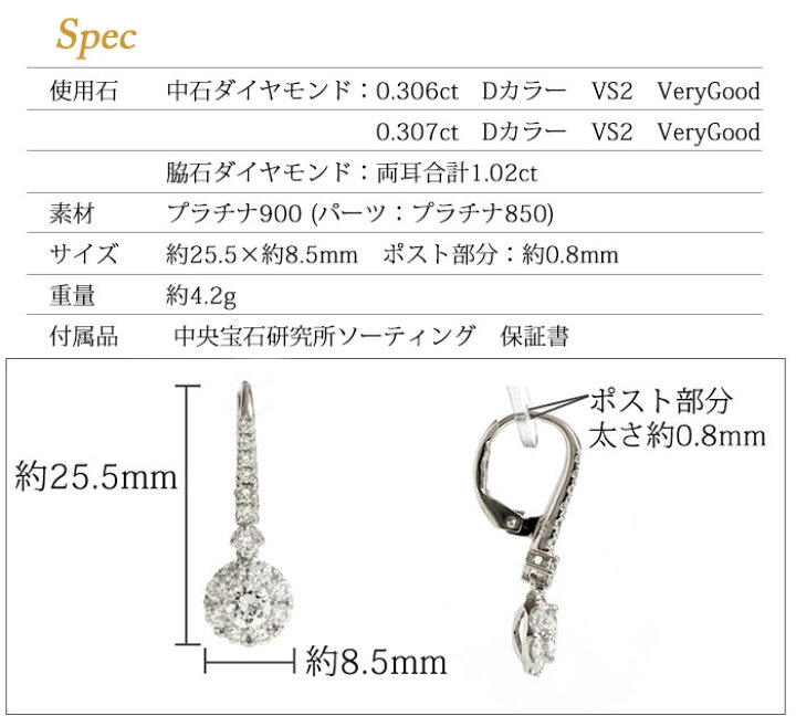 楽天市場】新商品 ダイヤモンド ピアス 0.3ct×0.3ct Dカラー VS-2 