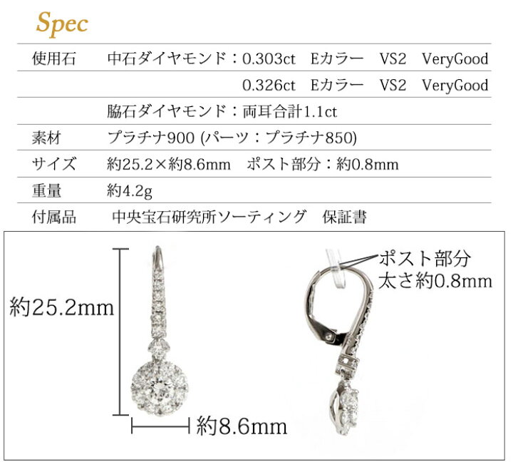 楽天市場】新商品 ダイヤモンド ピアス 0.3ct×0.3ct Eカラー SI-1  