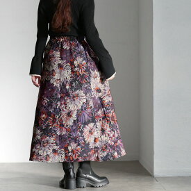 大きいサイズ レディース スカート ボトムス 花柄ゴブランフレアスカート ロングスカート フレアスカート 花柄スカート ゴブランスカート ロング フレア Aライン ゴブラン 花柄 柄 ウエストゴム 秋新作 秋服 冬服 春服 LL 2L 3L 4L 5L グリーン パープル 韓国ファッション