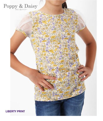 【レビューで送料無料♪】LadybugKids【1418】LIBERTYPRINTリバティプリントオーガンジーパフ半袖Tシャツ10才〜14才キッズジュニア子供子供服女の子無地tシャツ