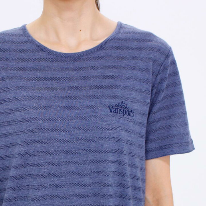 楽天市場 アウトレット Tシャツ 半袖 Vansports バンスポーツ ブライトボーダーロングtシャツ レディース 丈長め 薄手 ロゴ刺繍入り M L Ll 3l キナリ ピンク ネイビー グレー 夏 1927w Tシャツ デイリーライフ通販店レディハート