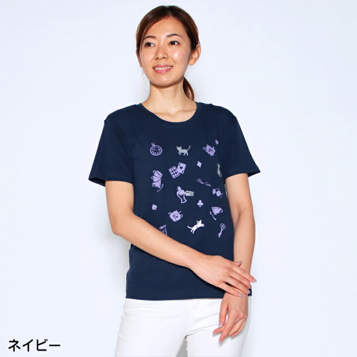 楽天市場 Tシャツ 半袖 Three Cats スリーキャット アリス柄ラインストーン付きプリントtシャツ レディース ストレッチ Uv加工 吸水速乾dry 接触冷感 薄手 Tシャツ M L Ll 3l オフ ピンク ネイビー ライトグレー 春 夏 21w デイリーライフ通販店レディハート