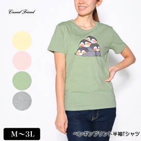 アウトレット！ Tシャツ 半袖 ペンギンプリントTシャツ レディース tシャツ M L LL 3L クリーム ピンク ライトグリーン グレー 春 夏 2215w