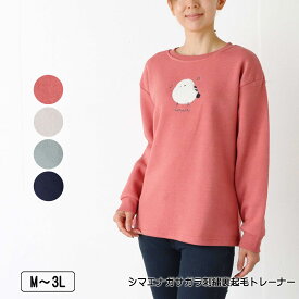 シマエナガサガラ刺繍裏起毛トレーナー 衿・袖口リブ 長袖 Tトレーナー ドロップショルダー レディース M L LL 3L サーモンピンク ベージュ ライトグリーン ネイビー 秋 冬 NEW 2545w