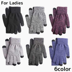 送料無料 ニット手袋 グローブ レディース タッチパネル対応 スマホ対応 ショート 杢カラー 厚手 裏起毛 防寒 防風 暖かい 保温 秋冬
