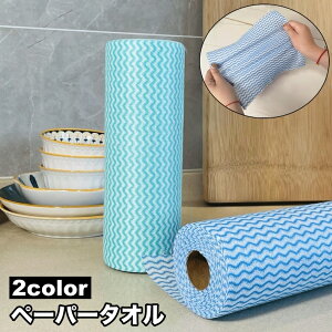 送料無料 ペーパータオル 50枚 1ロール 使い捨て 布巾 台ふき ふきん 掃除 不織布 ウェーブ 波模様 かわいい 台所 キッチン シンク周り 水回り お手入れ