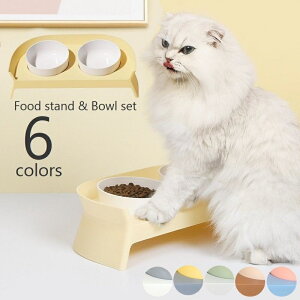 送料無料 ペット用 フードボウルスタンド テーブル 器付き 給餌トレイ 猫 小型犬 ごはん台 食器台 ダブルボウル 食事 飲水用 傾斜付き 食べやすい むせ予防 吐き戻し対策 猫用品 犬用品 ペッ