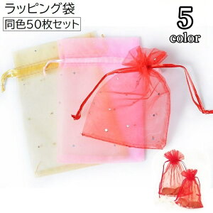 送料無料 ラッピング袋 50枚セット ラッピング用品 ギフト用品 ギフト袋 巾着袋 包装袋 シースルー シアー スパンコール 単色 ホワイト 白 オーガンザ かわいい おしゃれ ハンドメイド 贈り