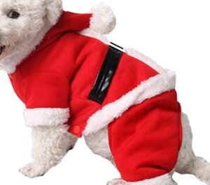 送料無料 ペット用 犬用 洋服 つなぎ ロンパース パーカー サンタクロース コスプレ なりきり フード付き ポンポン ドッグウェア ドッグウエア コスチューム クリスマス 衣装 仮装 変装 変身
