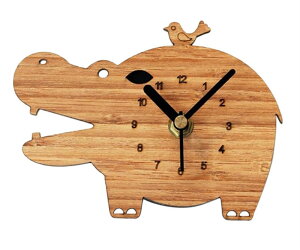 送料無料 時計 マグネット付き アニマル 掛け時計 ナチュラル シンプル インテリア 動物 カバ 木製 雑貨 冷蔵庫 キッチン かわいい